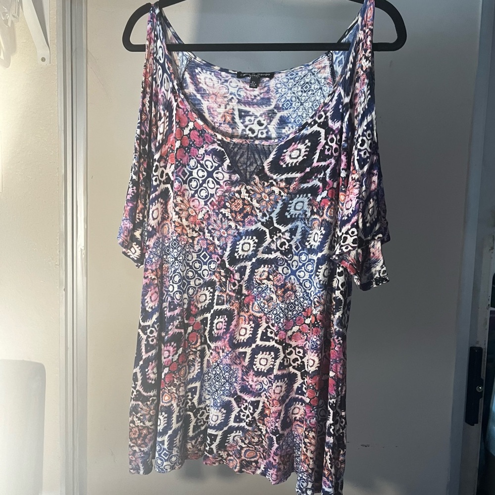 Bright Colors Cold Shoulder Womens Top 2x